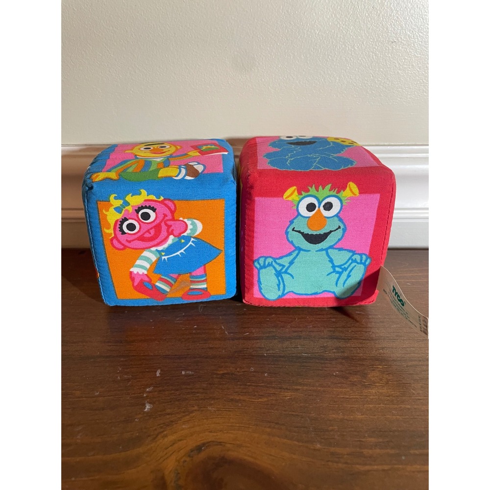 Vintage 1995 Tyco Sesame Street Soft Plush Blocks Oscar Bert Ernie Set of 2